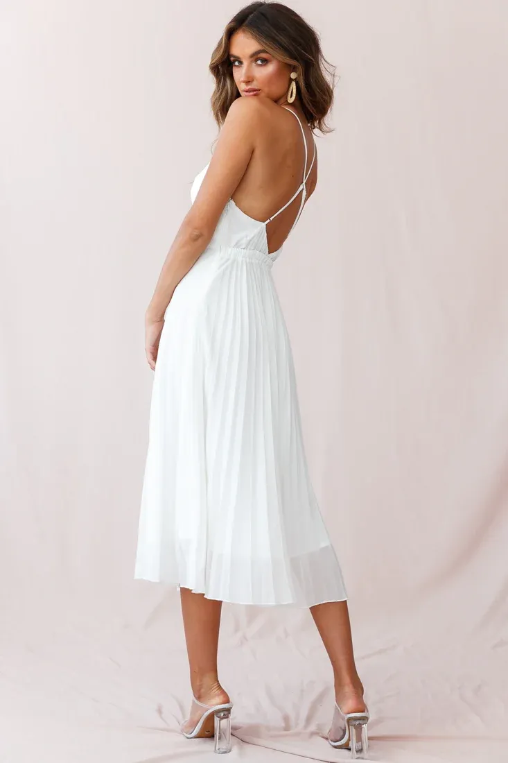 Artemis Accordion Pleat Strappy Back Midi Dress White