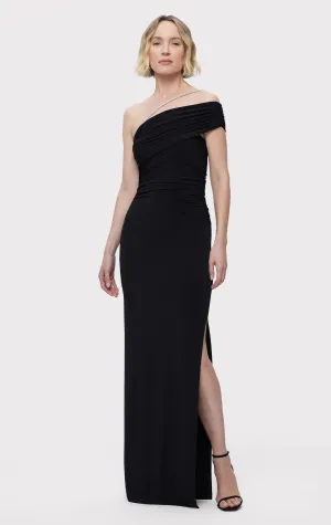 ASYMMETRICAL JERSEY GOWN W/ CRYSTAL TRIM