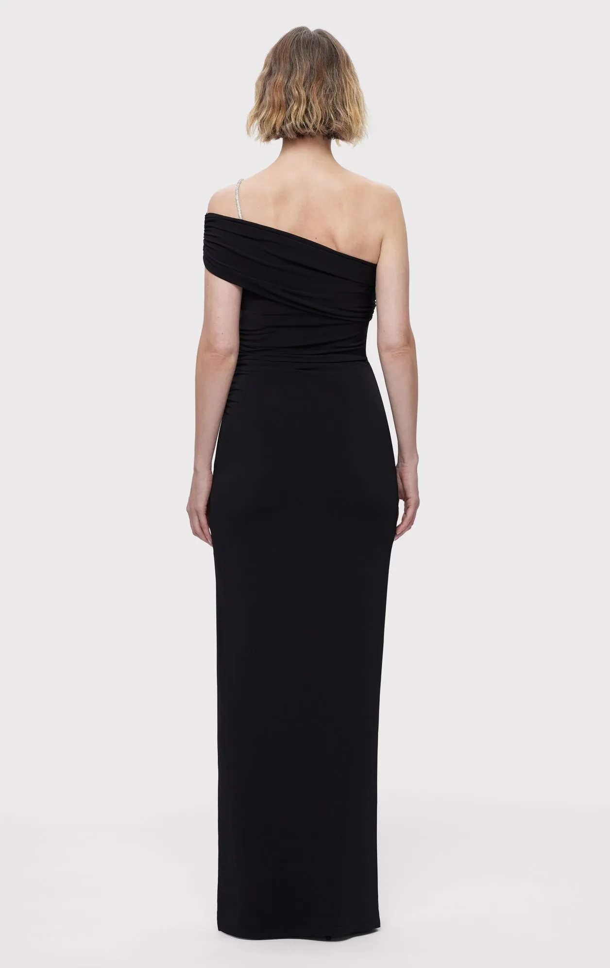 ASYMMETRICAL JERSEY GOWN W/ CRYSTAL TRIM
