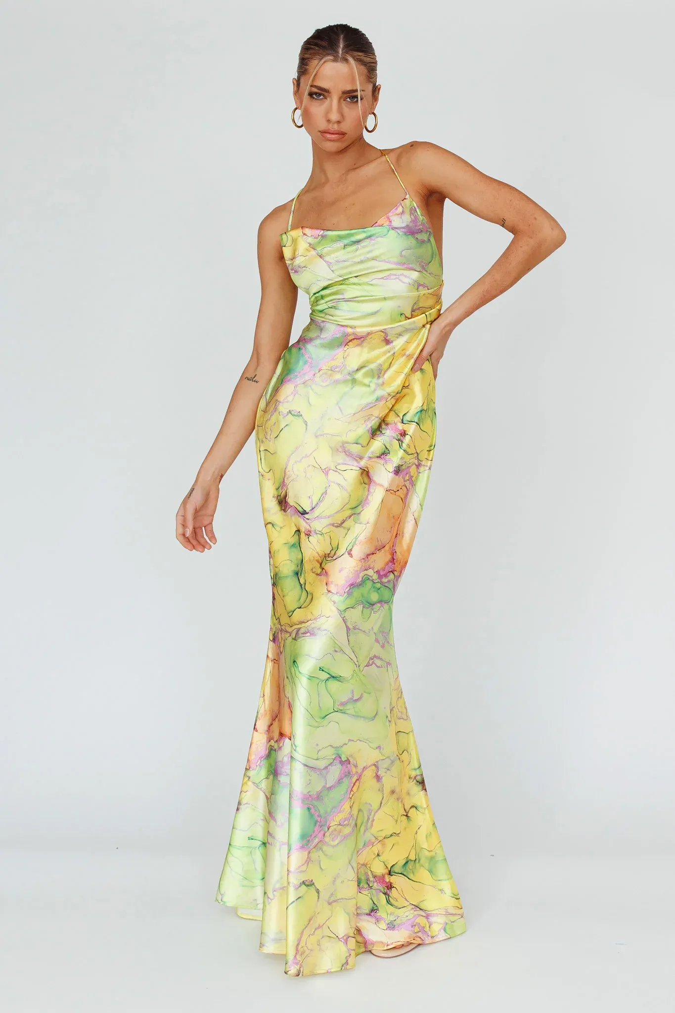 Bailey Strappy Chain Back Maxi Dress Lime