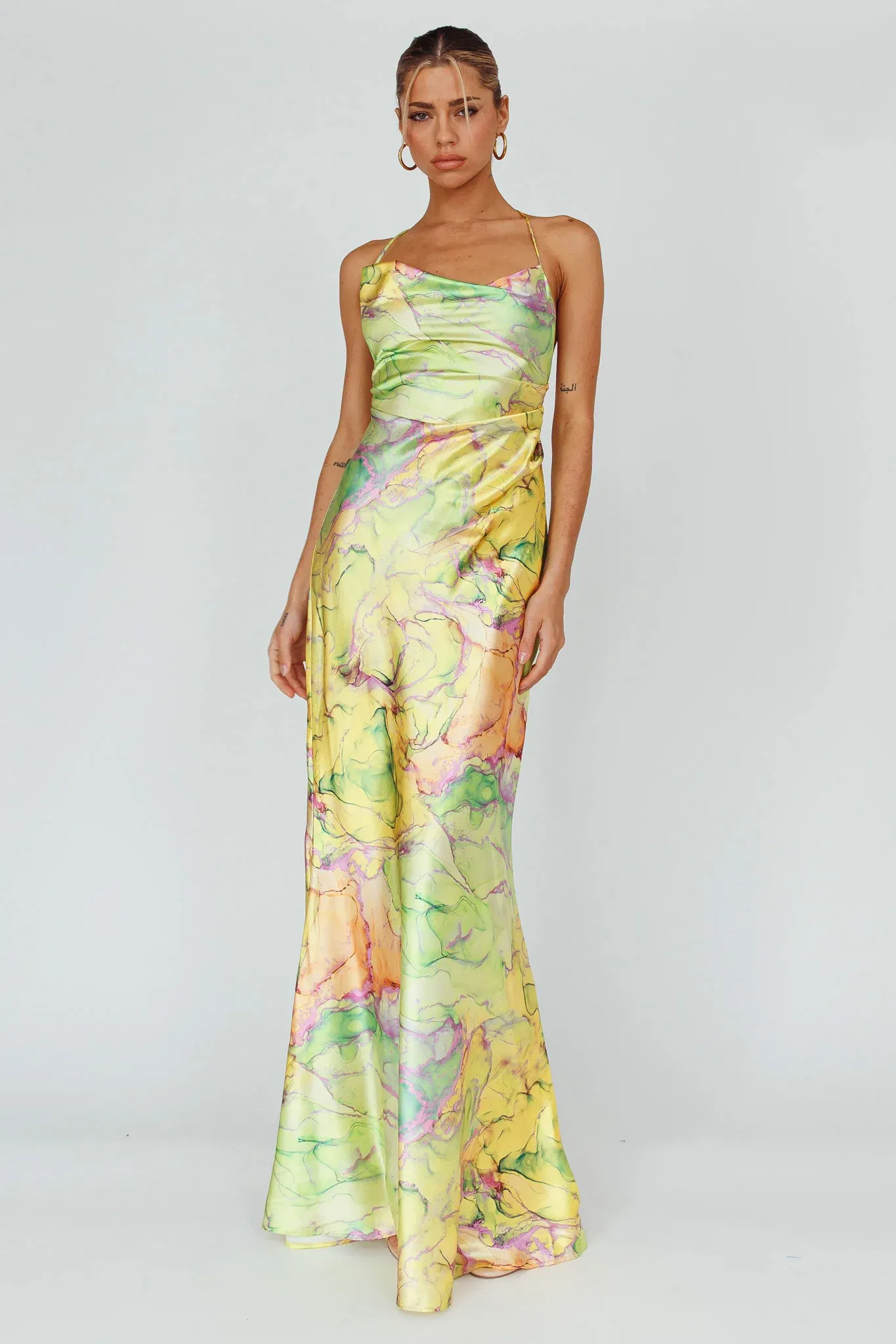 Bailey Strappy Chain Back Maxi Dress Lime