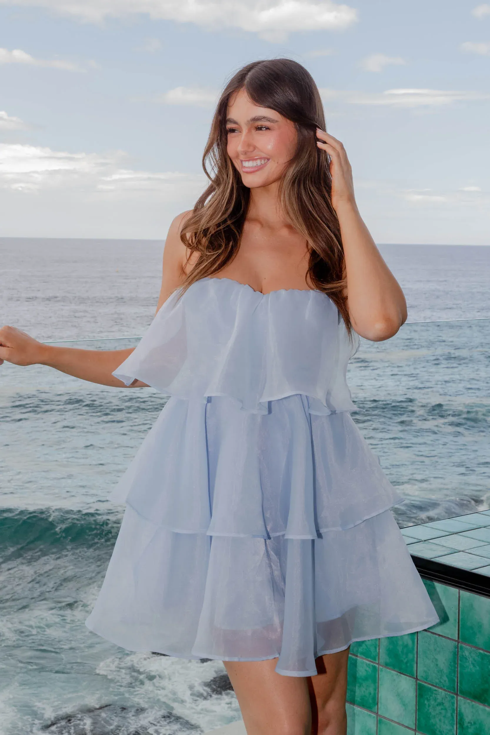 Behati Tiered Layer Mini Dress Blue