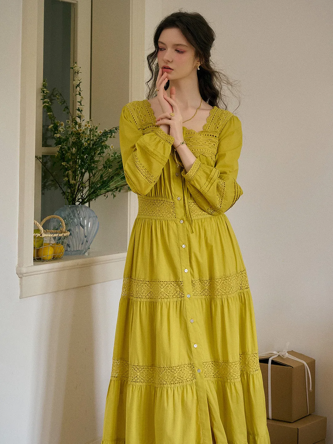 Bella Square Neck Tie 100% Cotton Dress