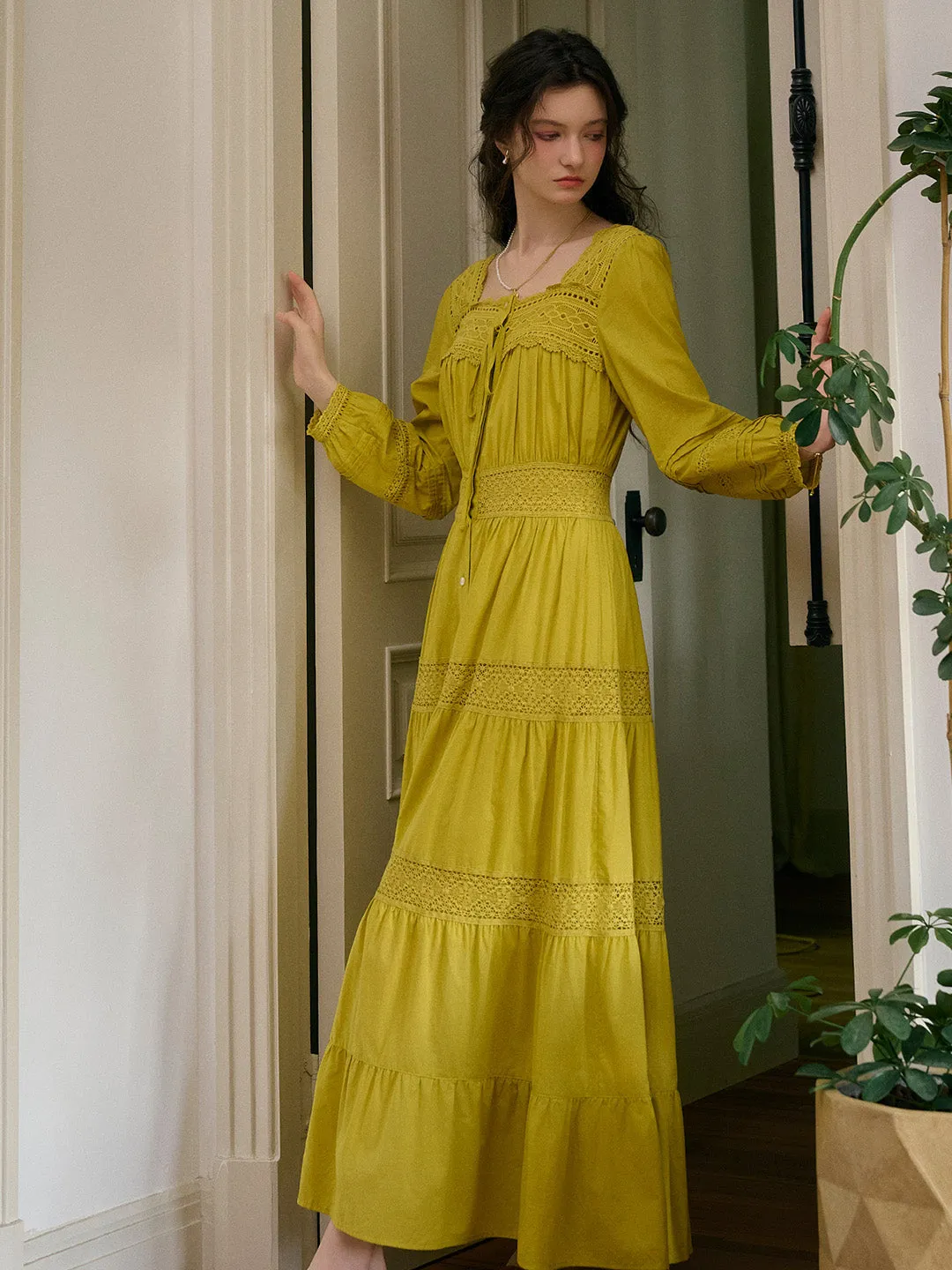 Bella Square Neck Tie 100% Cotton Dress