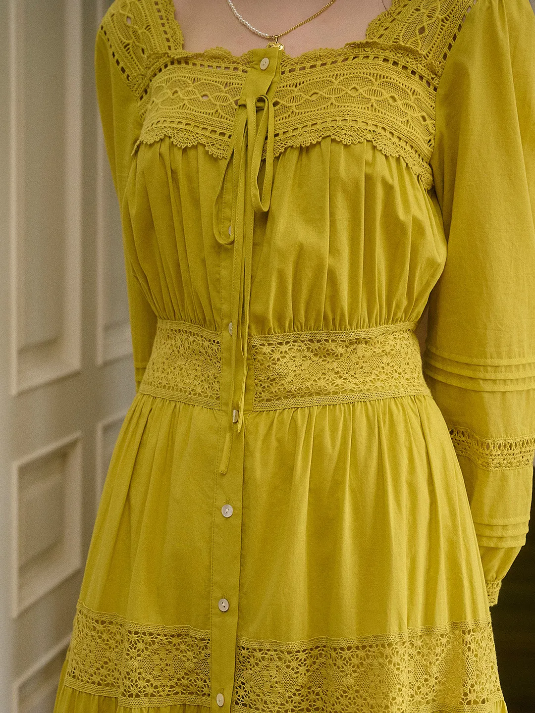 Bella Square Neck Tie 100% Cotton Dress
