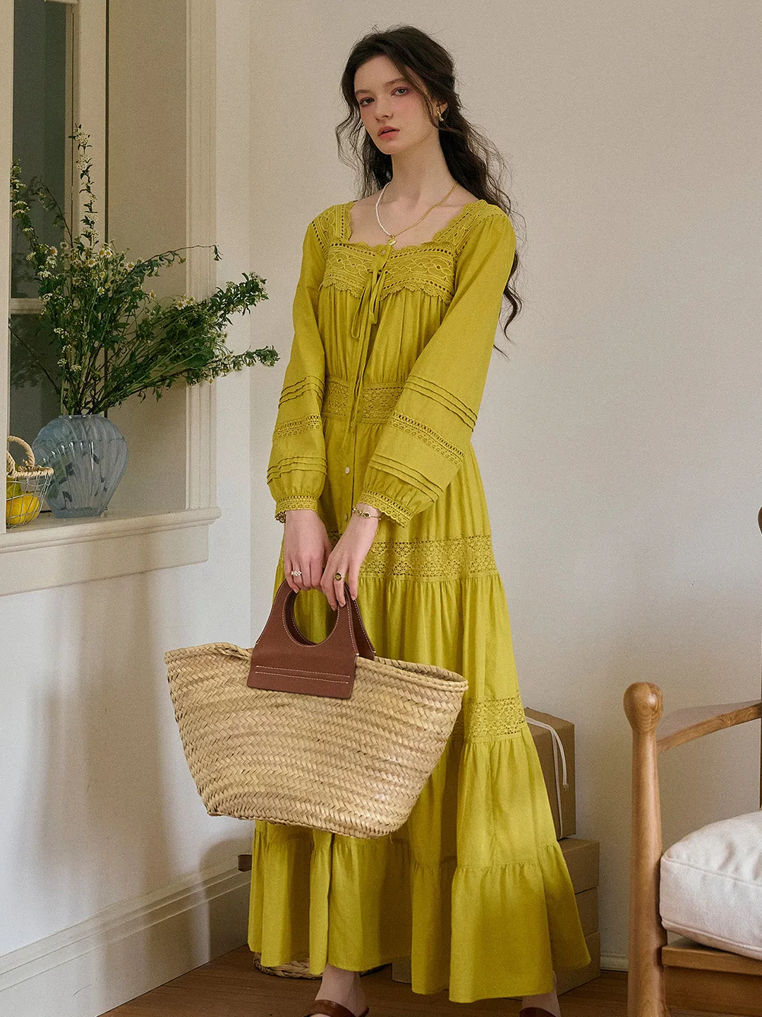 Bella Square Neck Tie 100% Cotton Dress