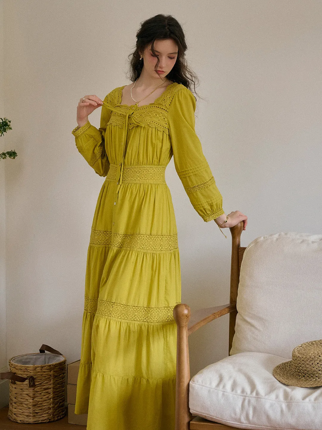 Bella Square Neck Tie 100% Cotton Dress