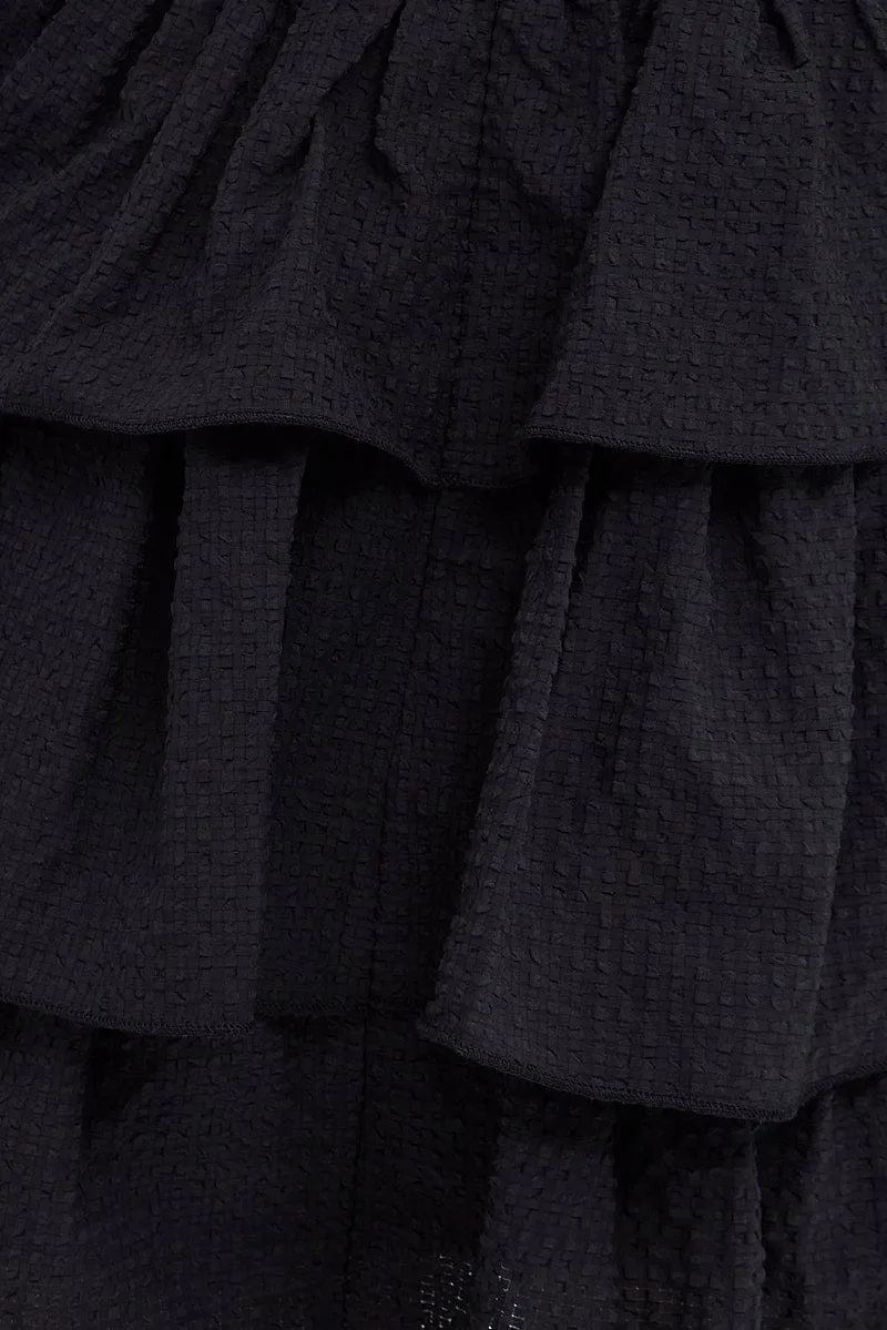Black Corset Dress Puff Sleeve Tiered Bustier Dress