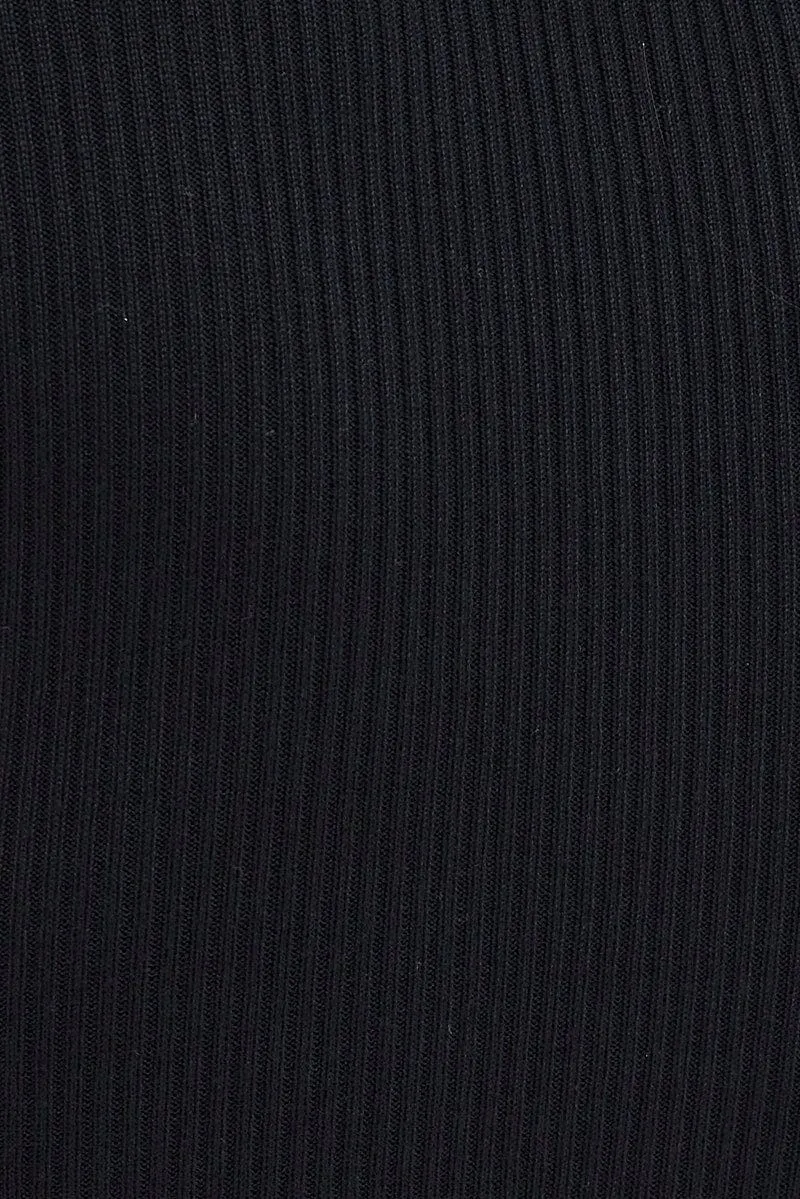 Black Midi Dress Long Sleeve Keyhole Bodycon Rib Knit