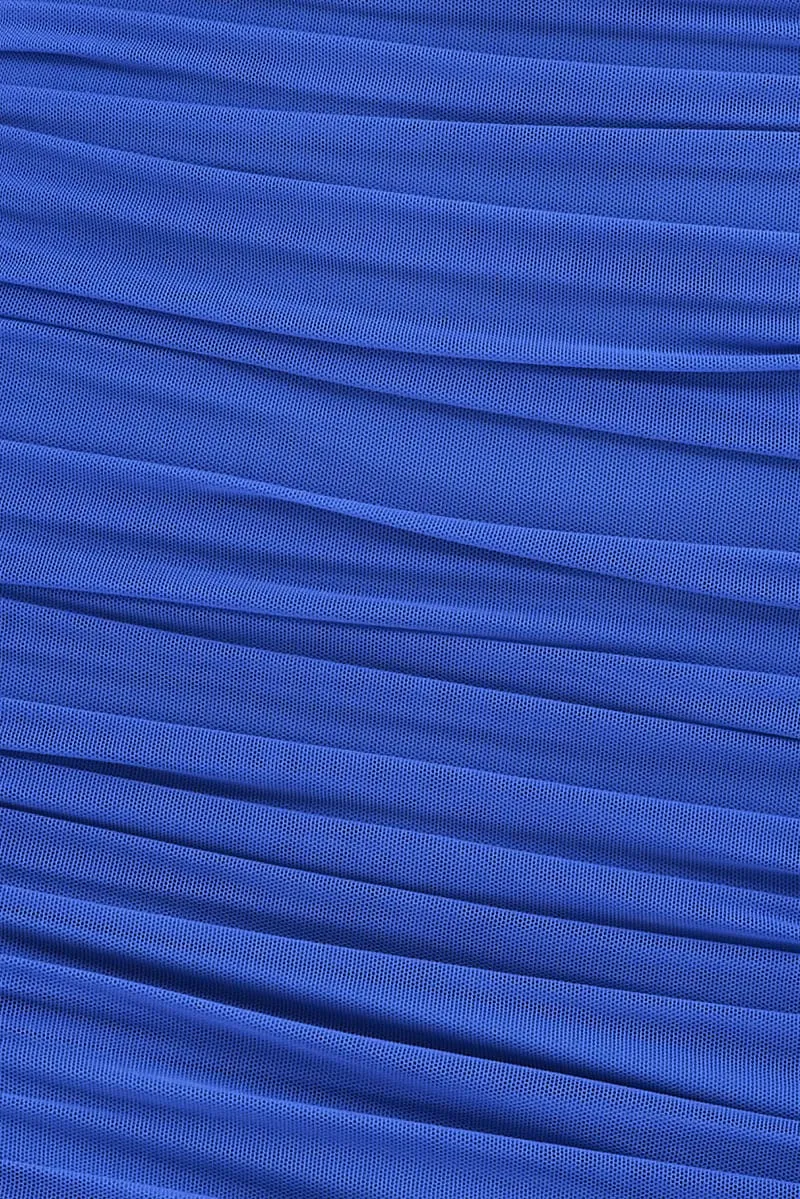 Blue Bodycon Dress Sleeveless Ruched Mesh