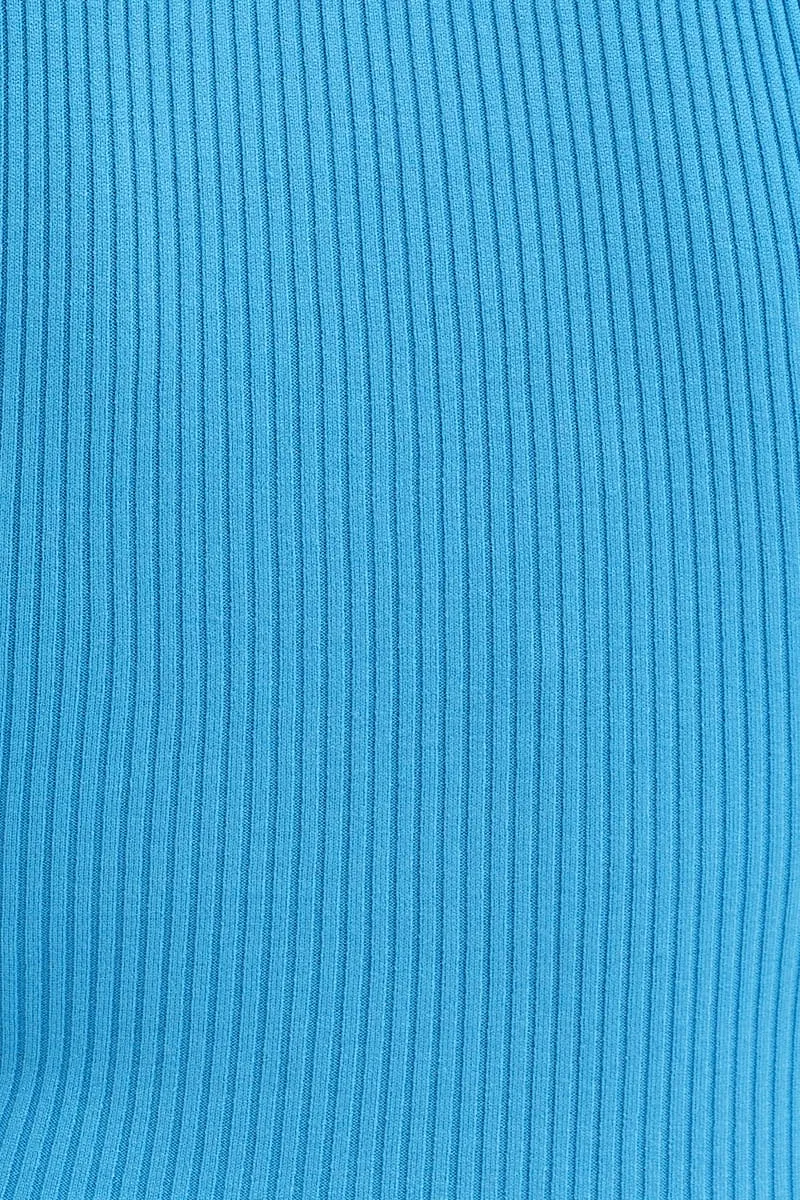 Blue Bodycon Midi Dress Round Neck Knit