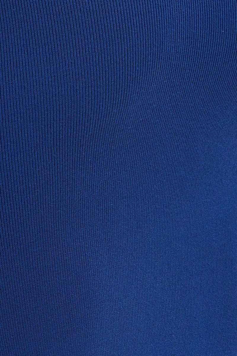 Blue Knit Dress Sleeveless Midi Contrast Bind