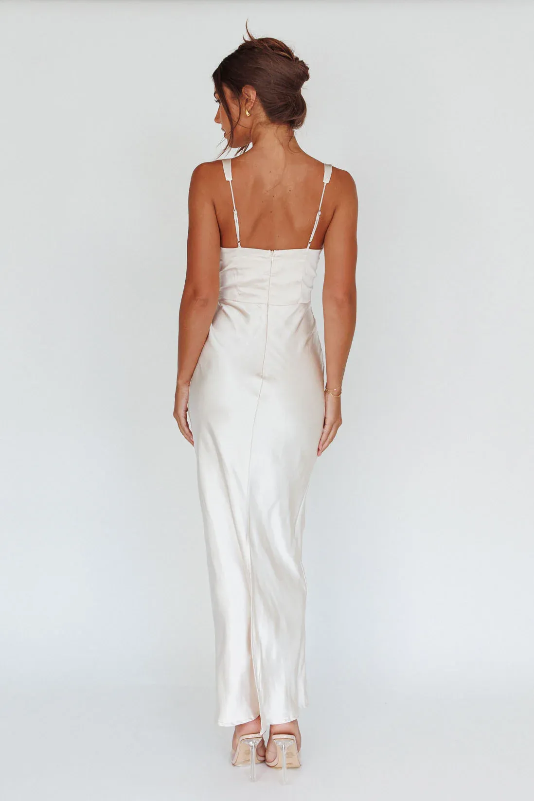 Blushing Beauty Horsebit Accent Maxi Dress Champagne
