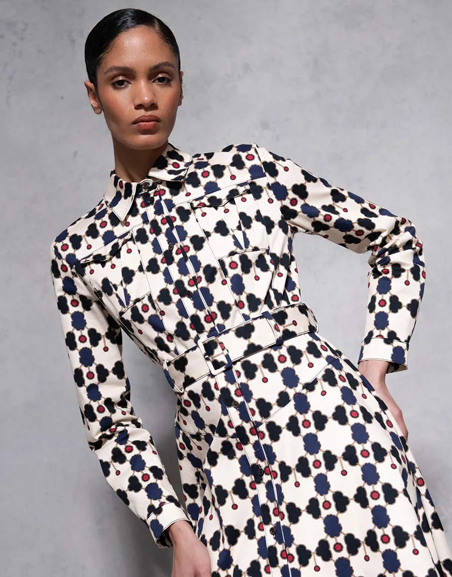 Briele Cotton Midi Dress - Beige Lock - SALE
