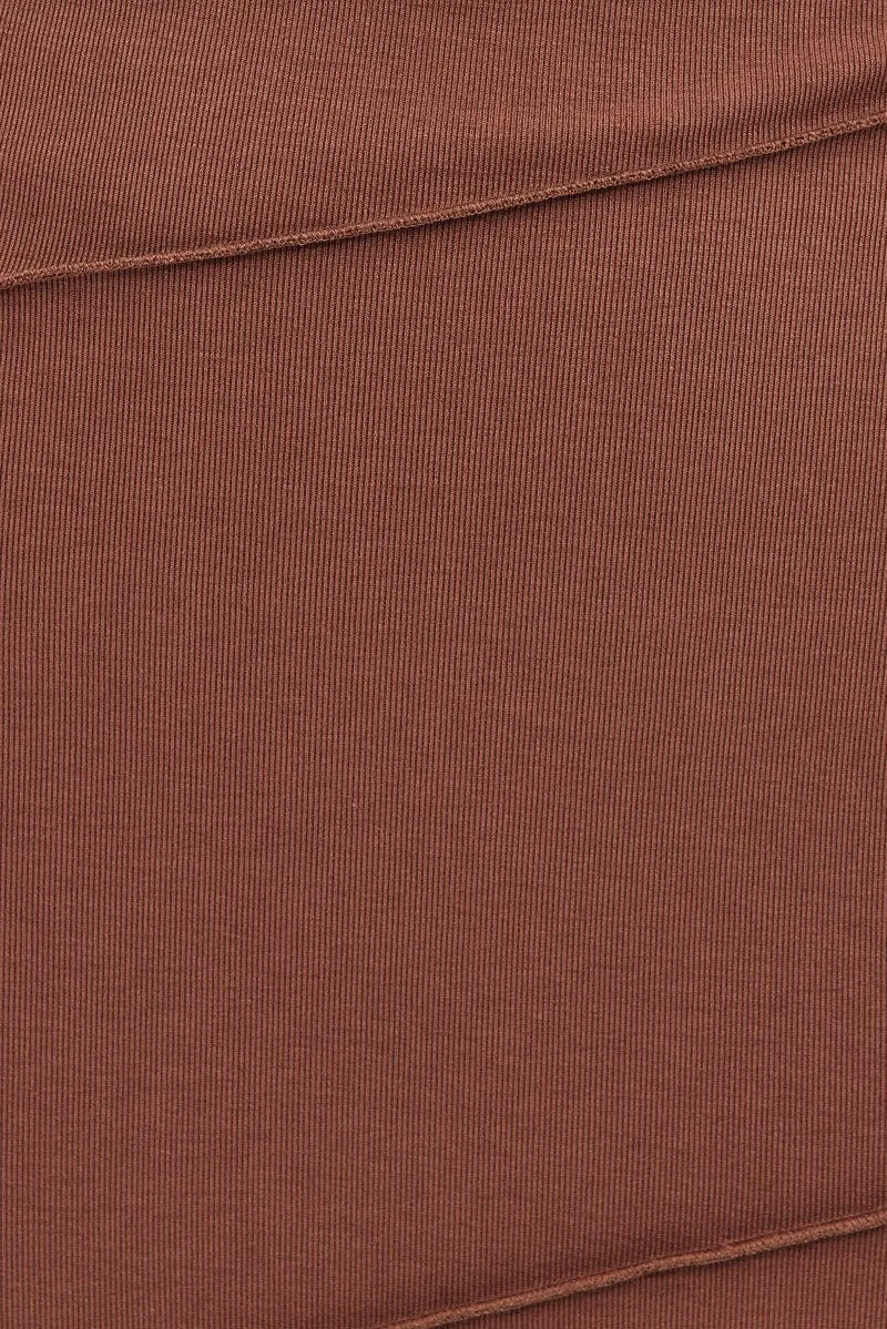 Brown Ribbed Bodycon Midi Dress
