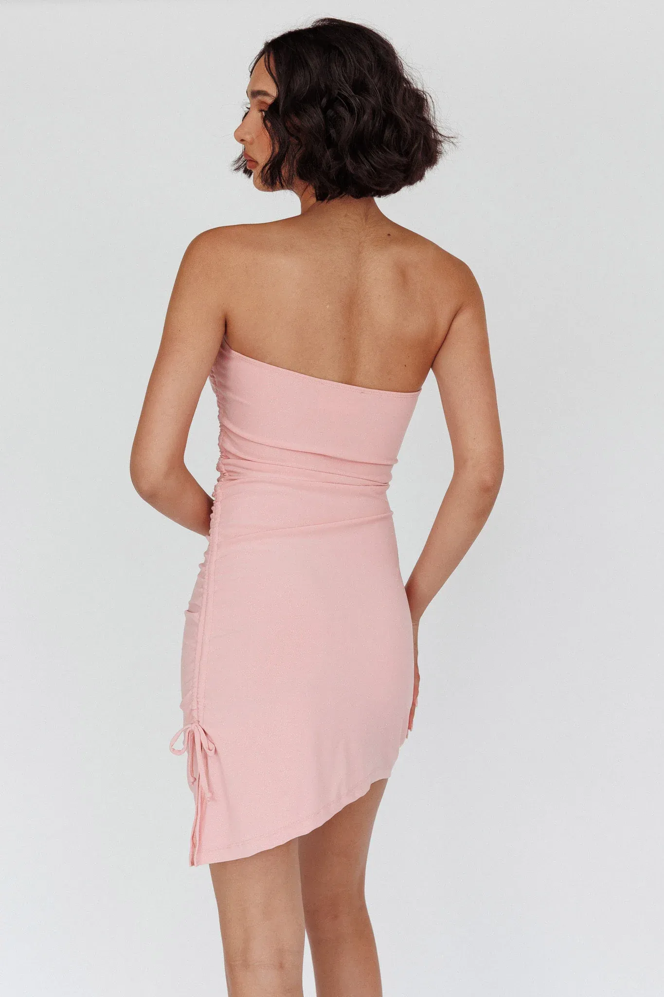 Cadiz Strapless Ruched Mini Dress Pink