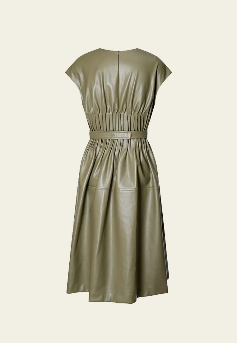 Cap Sleeves Vegan Leather Dress