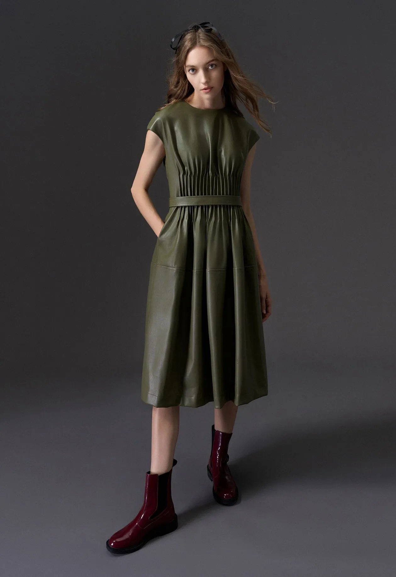 Cap Sleeves Vegan Leather Dress