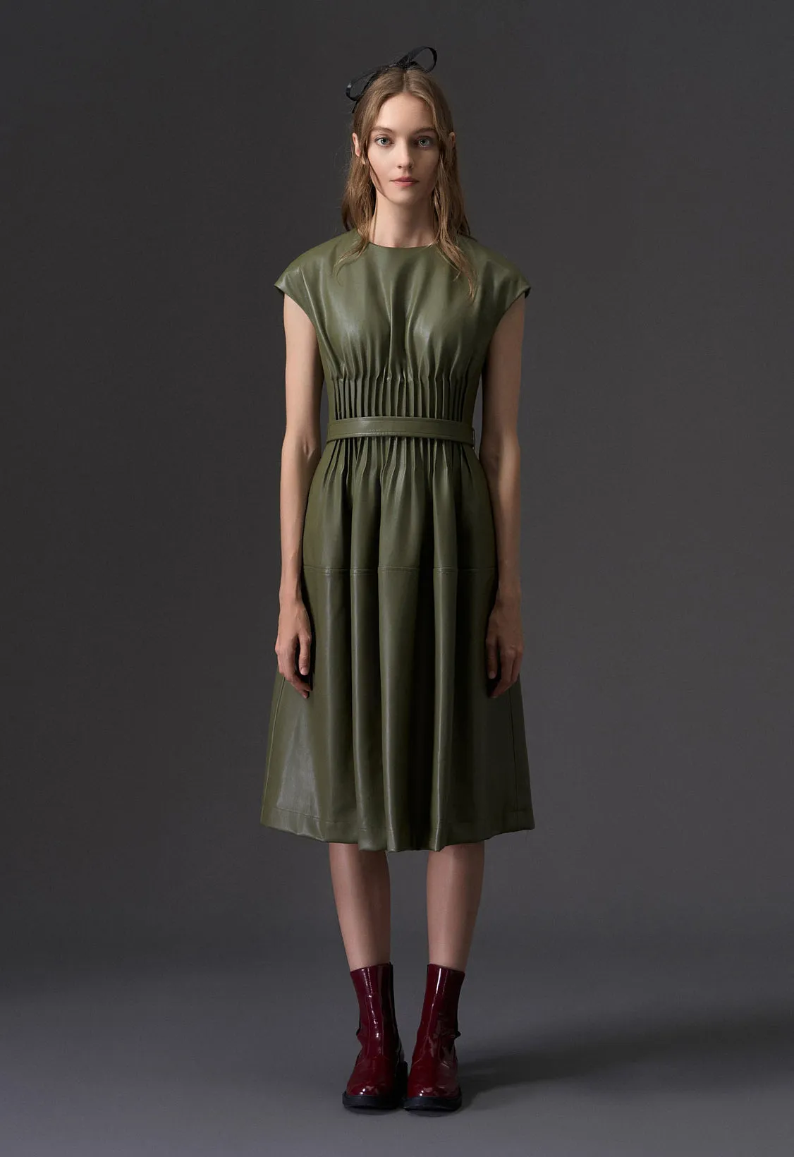 Cap Sleeves Vegan Leather Dress