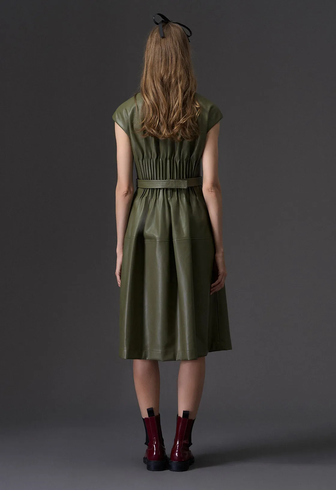Cap Sleeves Vegan Leather Dress