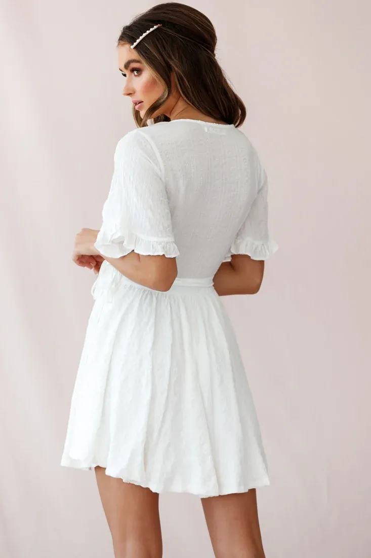 Cara Frill Trim Wrap Dress White