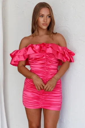 Carinne Off-Shoulder Ruched Mini Dress Doll Pink