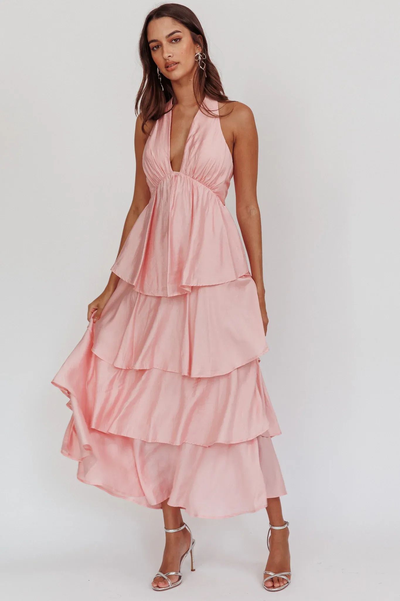 Catalina Tiered Ruffle Maxi Dress Dusty Rose