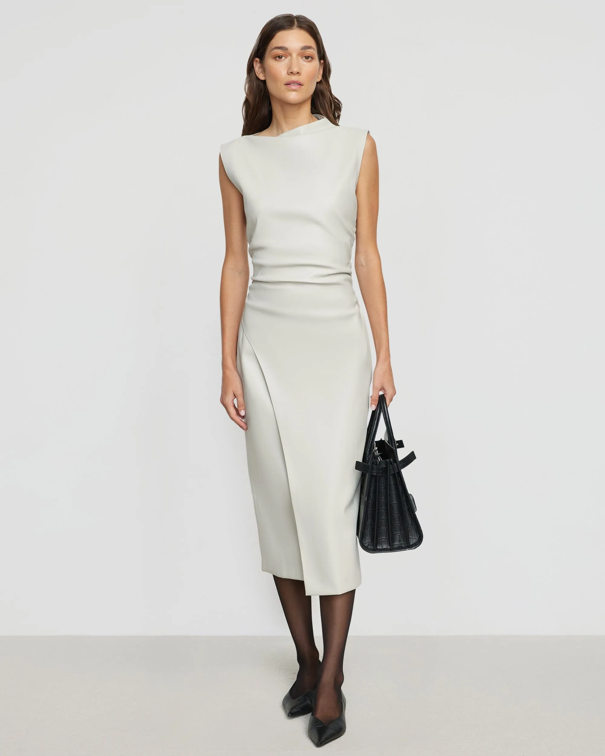 Channing Vegan Leather Wrap-Neck Dress