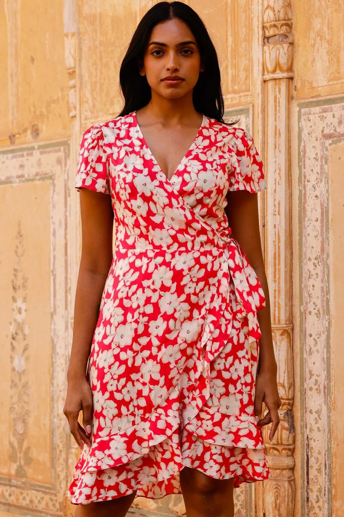 Chelsea EcoVero™ Wrap Dress | Blossom Pink/Green