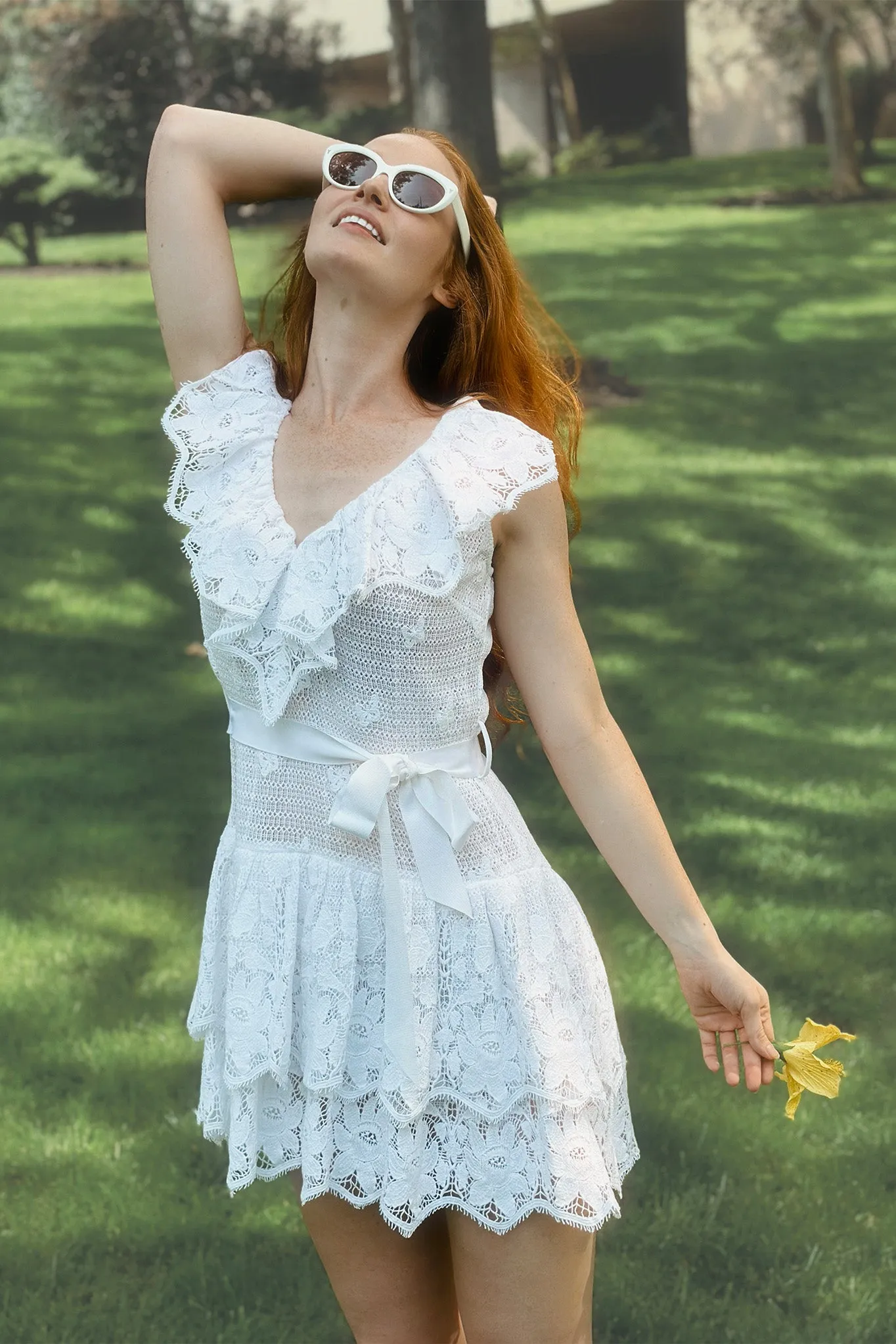 Coco Butterfly Scallop Mini Dress - Pure White
