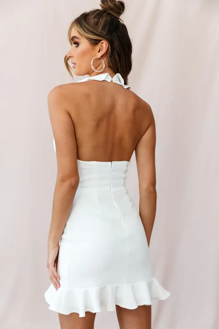 Cuba Plunging Halterneck Dress White