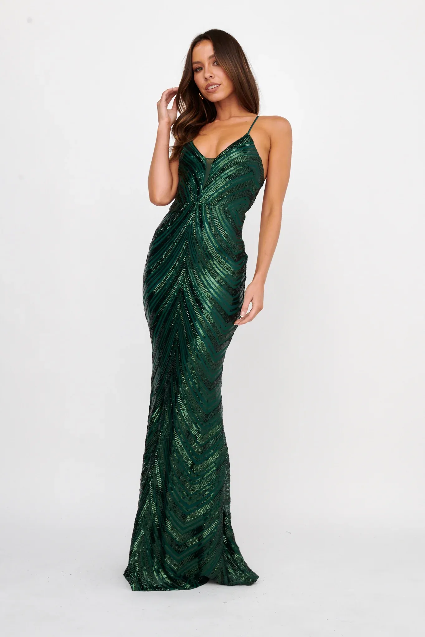 Dalila Open Tied Back Sequin Maxi Dress Hunter