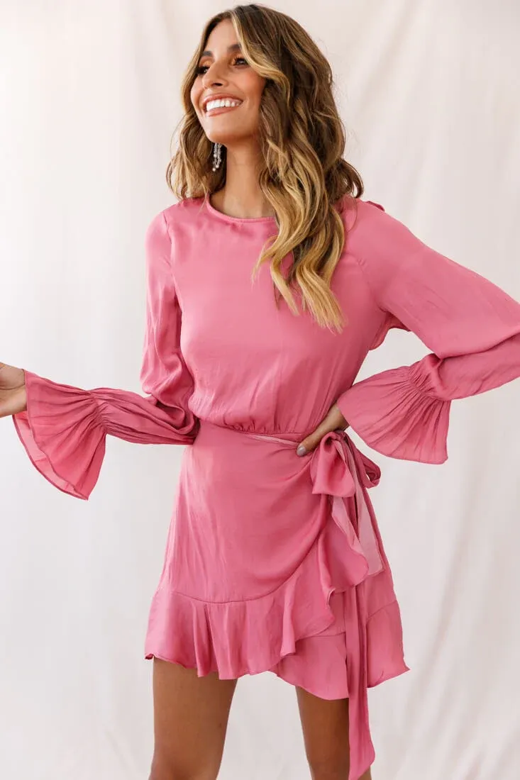 Darla Long Sleeve Satin Dress Rose
