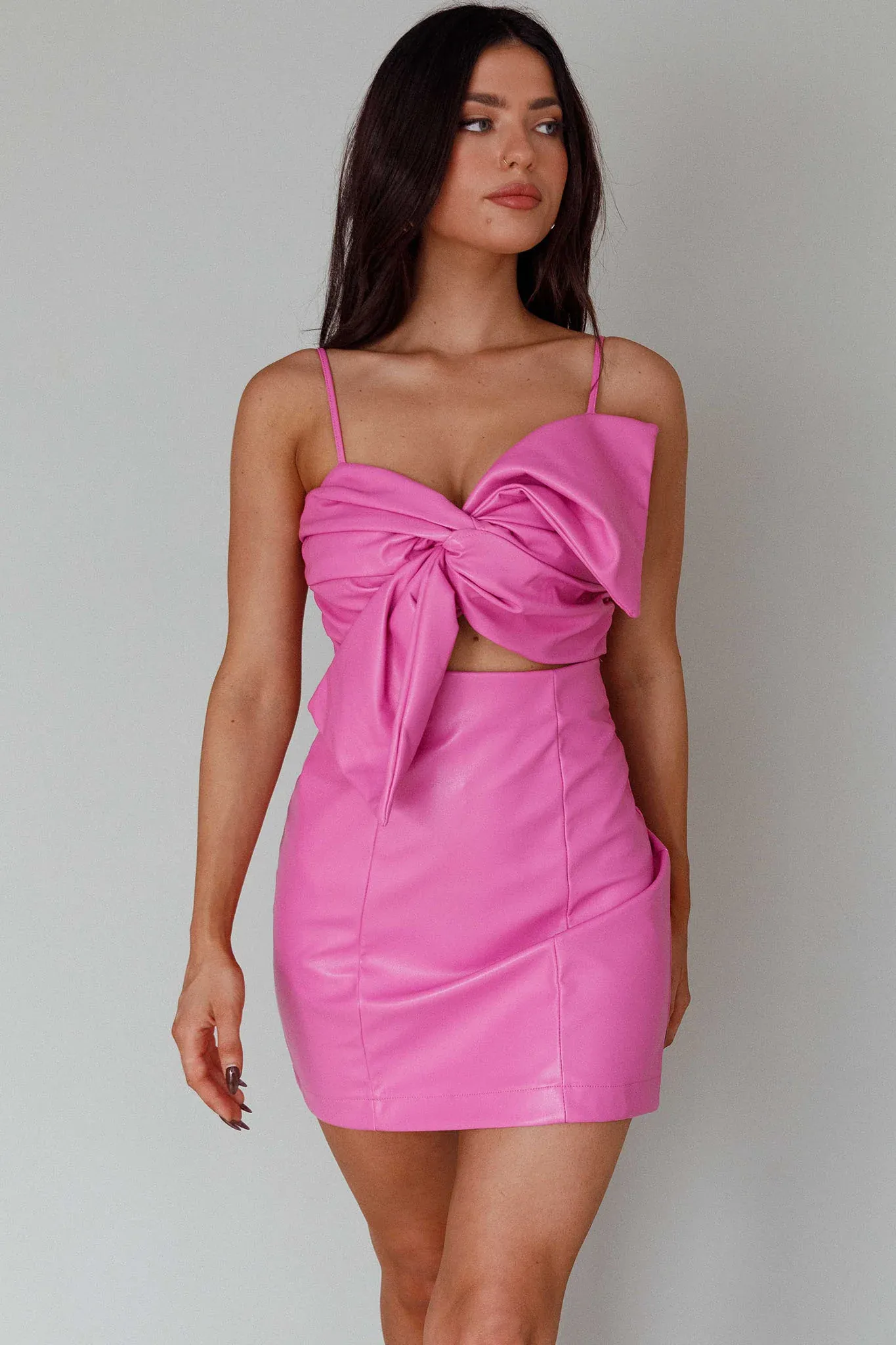 Dominika Faux Leather Mini Dress Pink