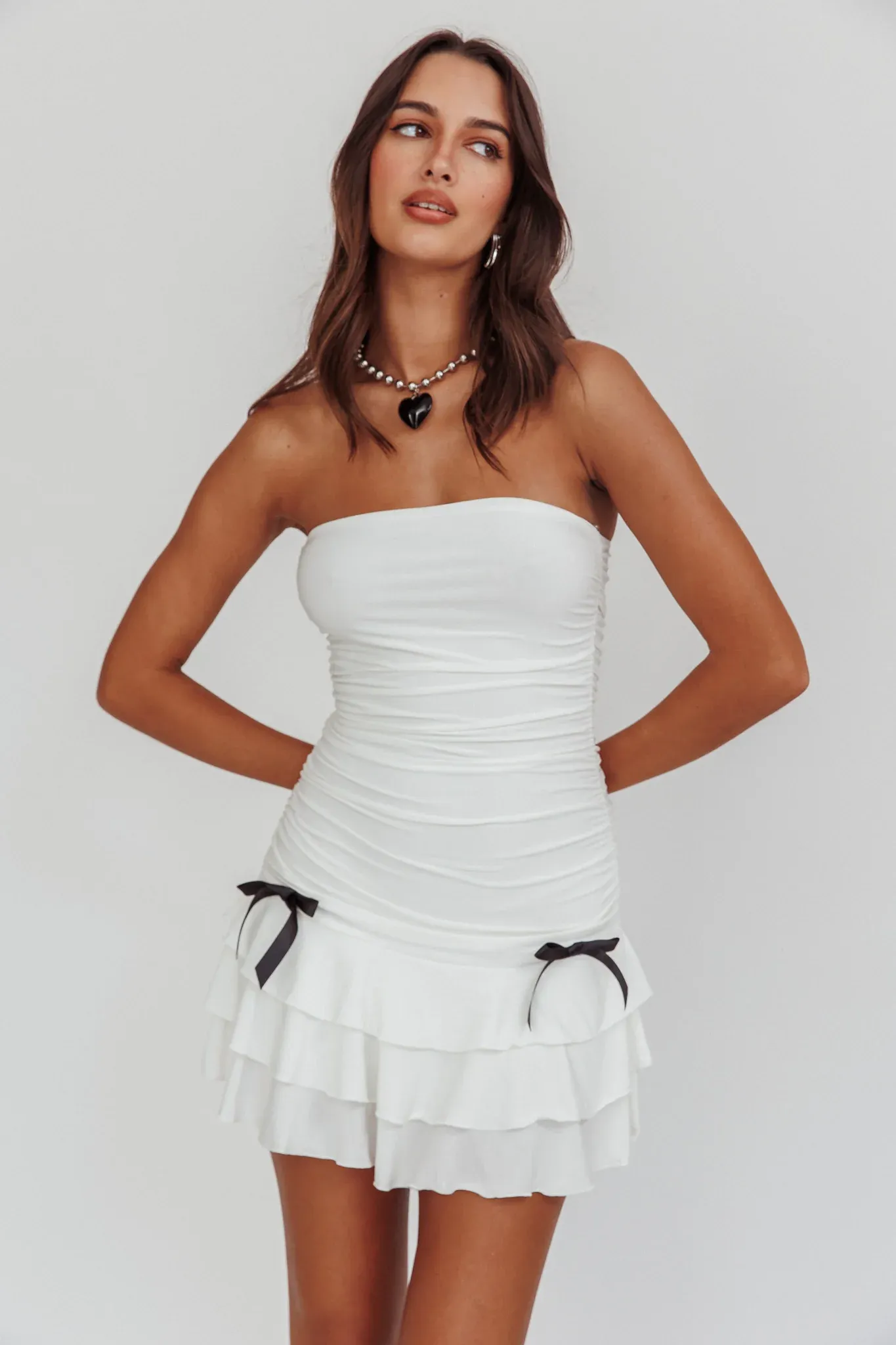 Dottie Bodycon Ruffle Mini Dress Off White