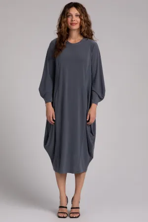 Easy Crew Neck Lantern Dress | Melange Gunmetal