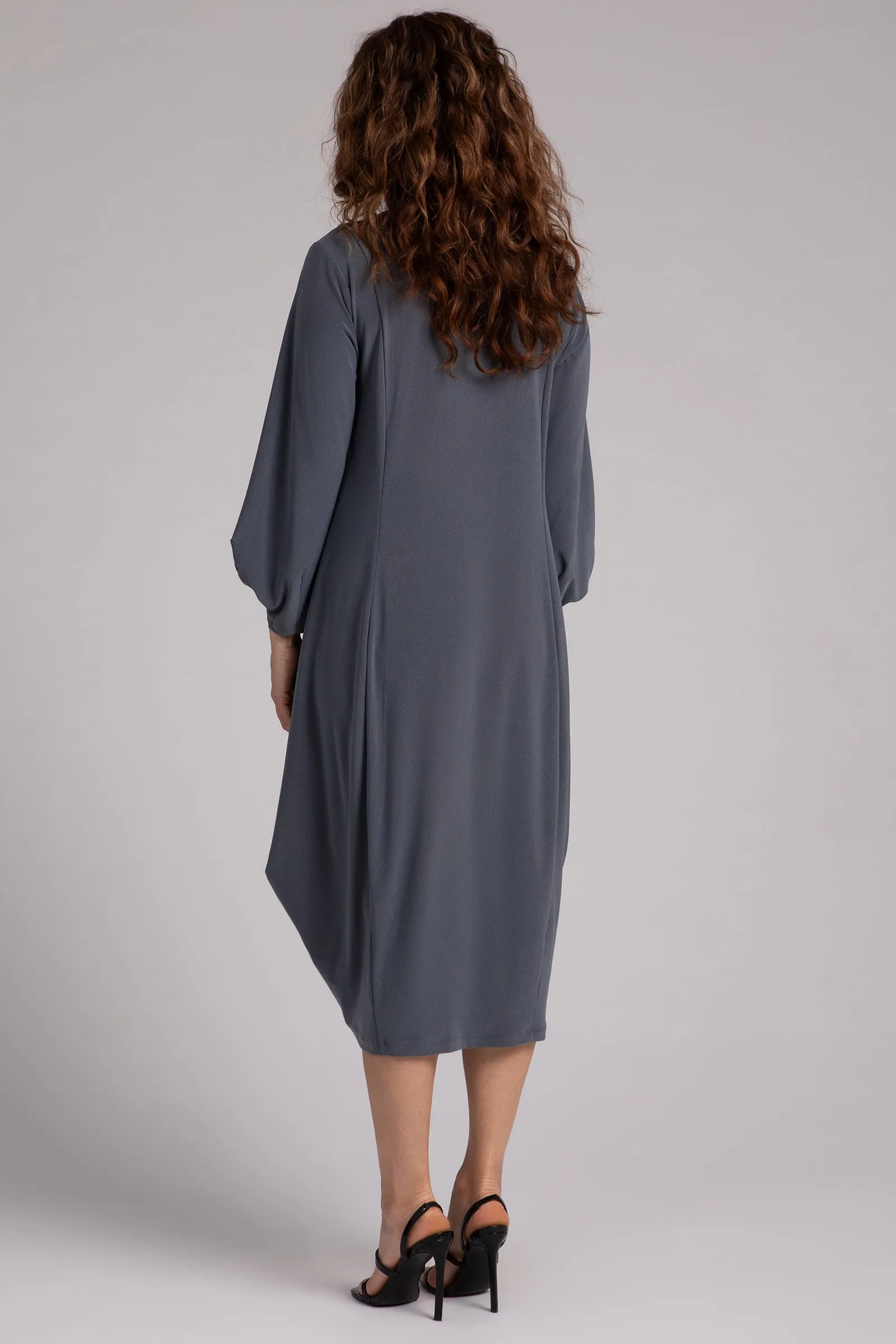 Easy Crew Neck Lantern Dress | Melange Gunmetal
