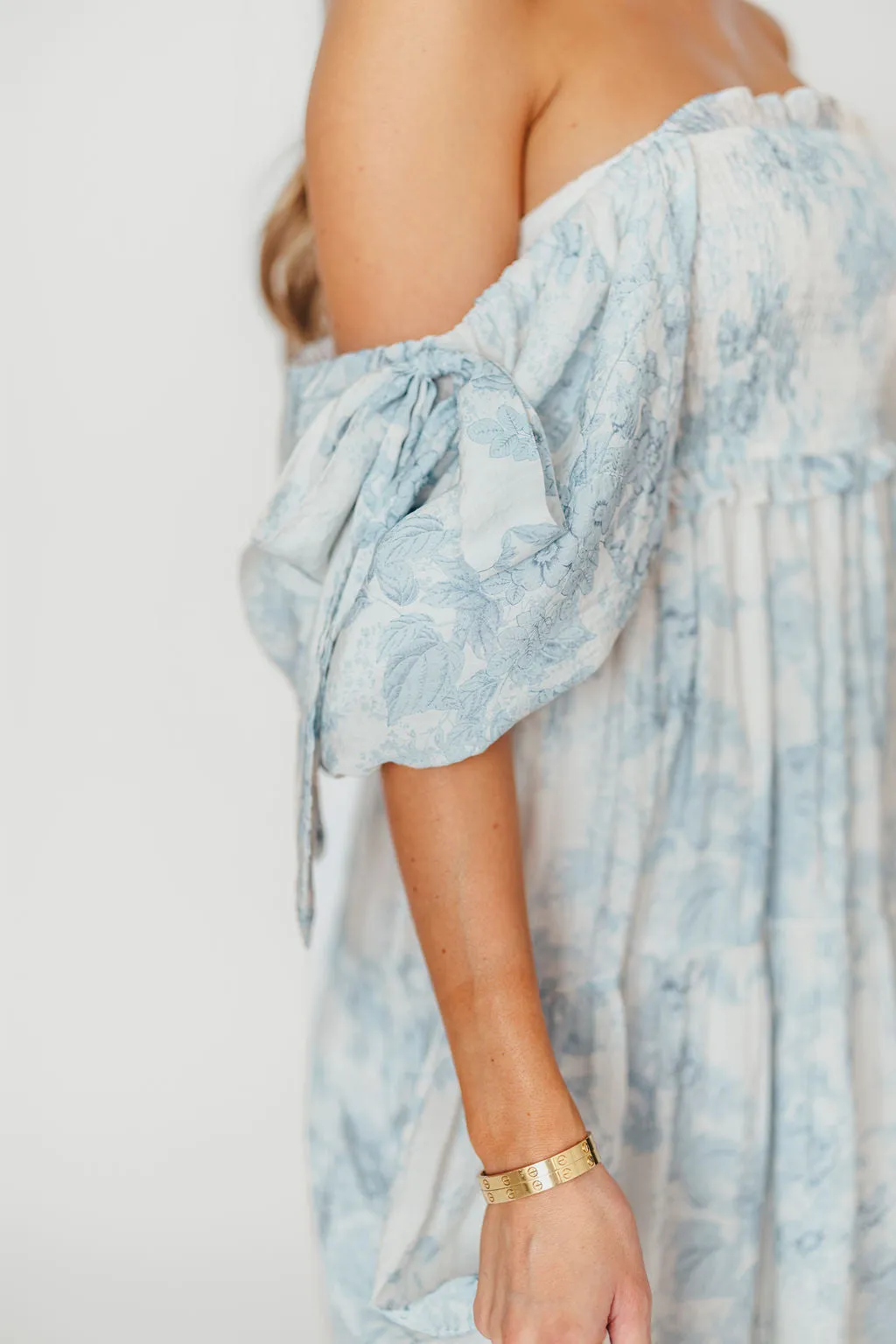 Elena Floral Print Smocked Midi Dress in Blue Floral- Bump Friendly - Sold Out Sizes Restock 4/19
