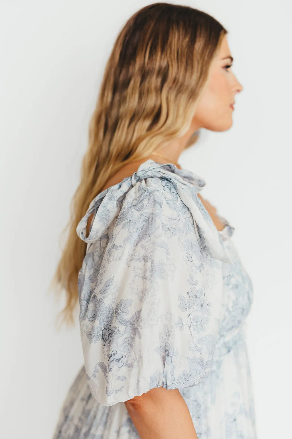 Elena Floral Print Smocked Midi Dress in Blue Floral- Bump Friendly - Sold Out Sizes Restock 4/19
