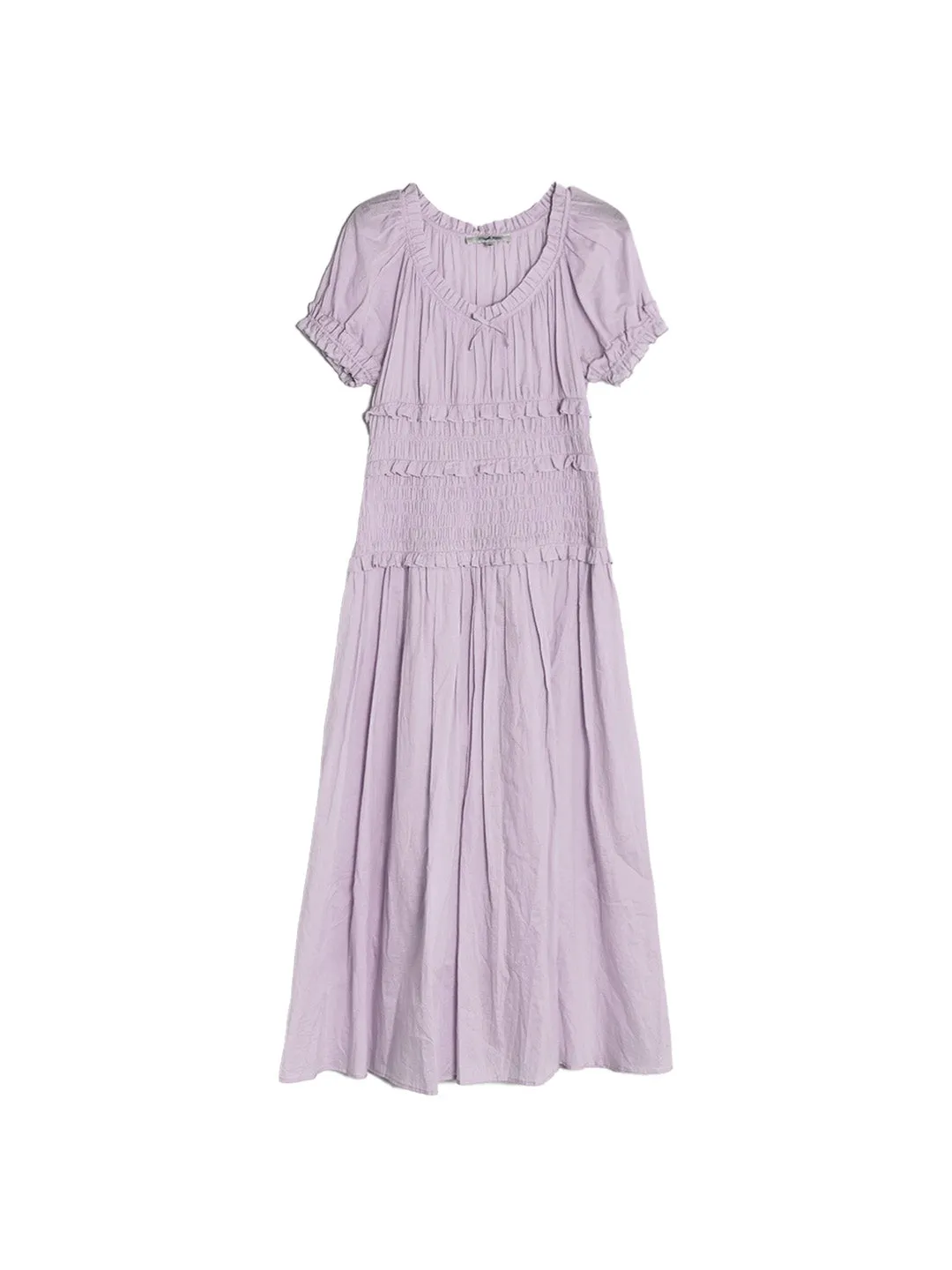 Elowen Round Neck Pleated 100% Cotton Dress - Blue