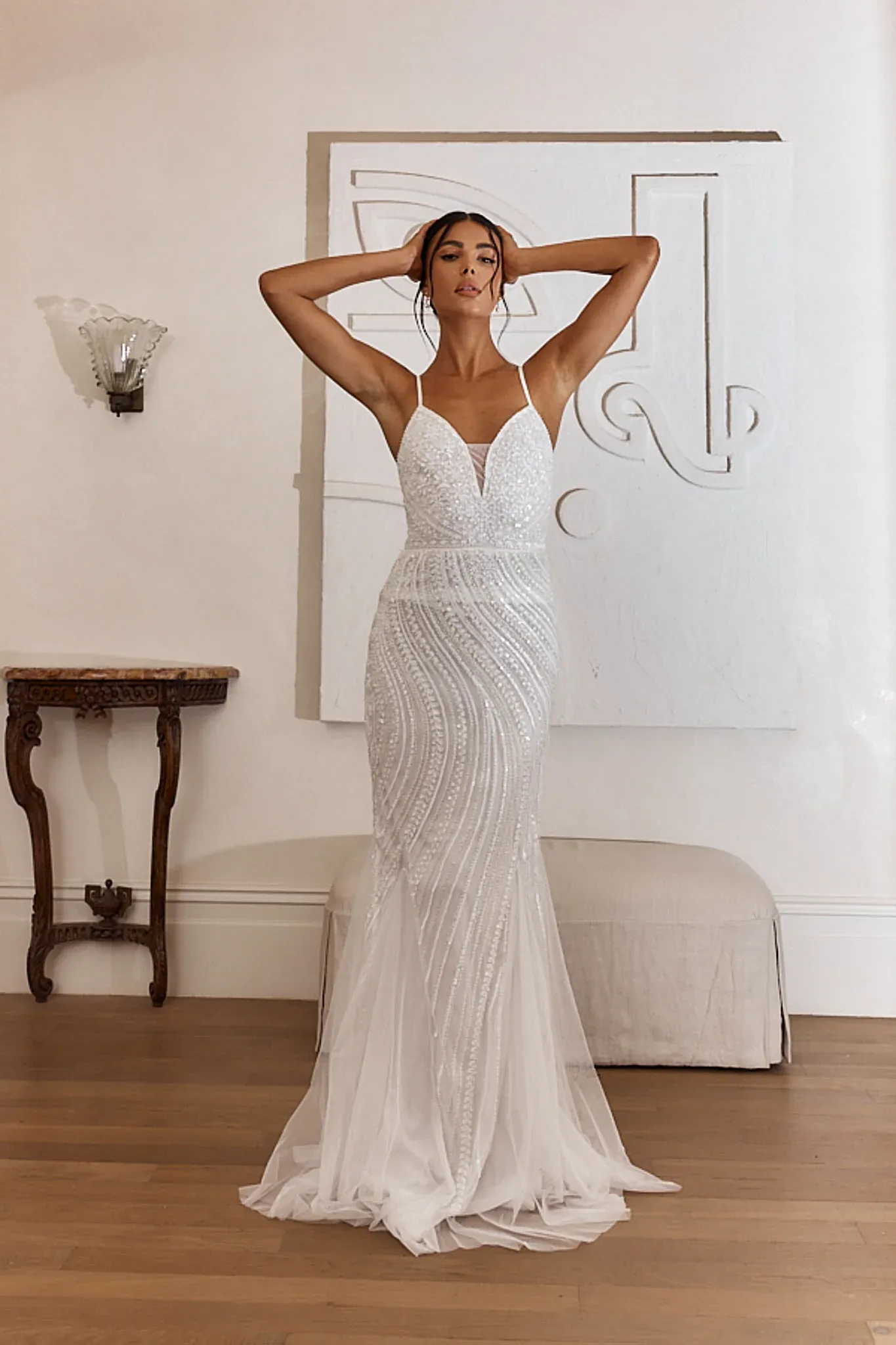 Eternal Love Sequin Godet Hem Maxi Dress White