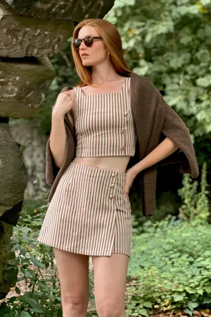 Evelyn Pinstripe Busatti Crop Top - Espresso