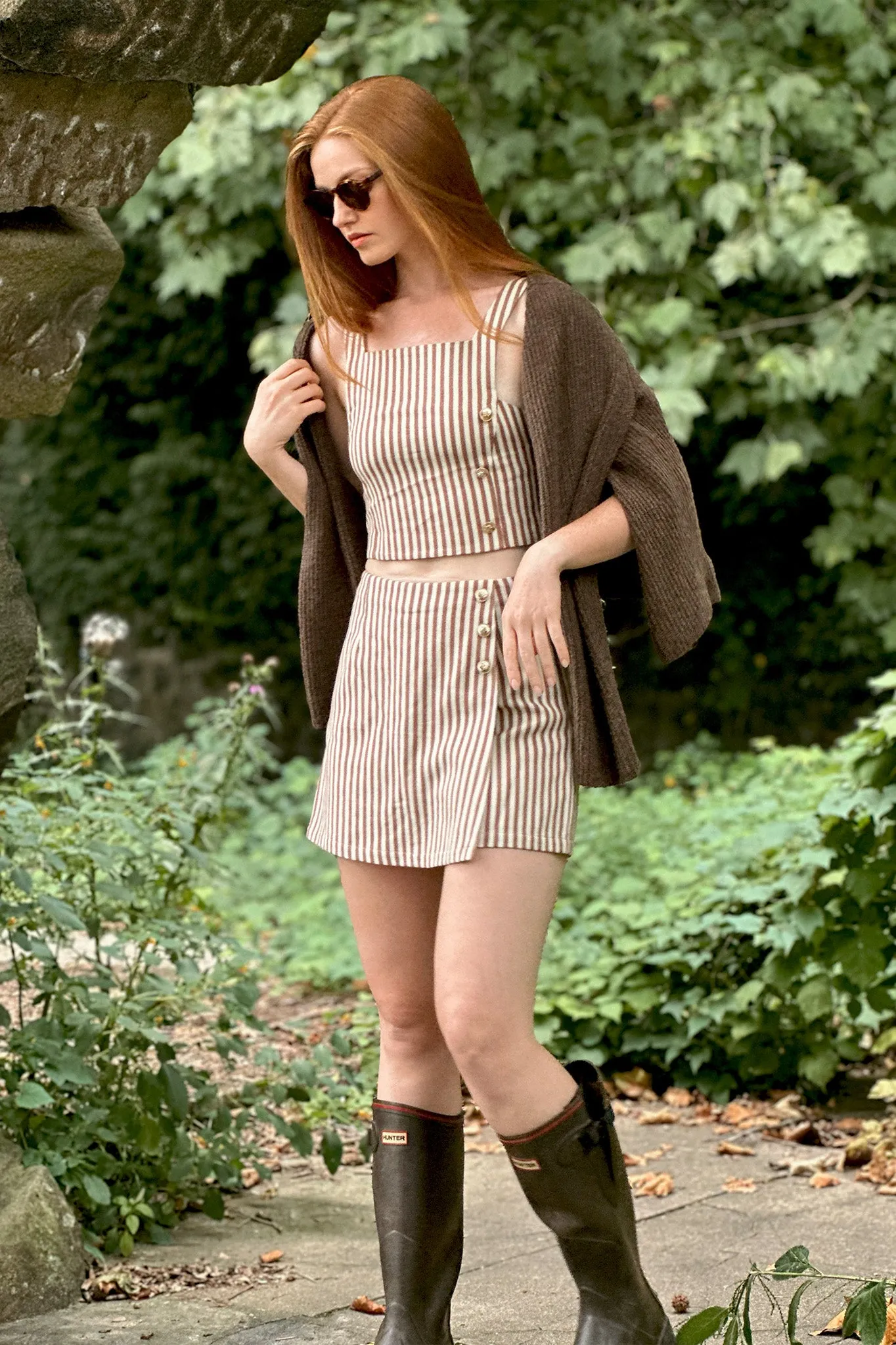 Evelyn Pinstripe Busatti Crop Top - Espresso