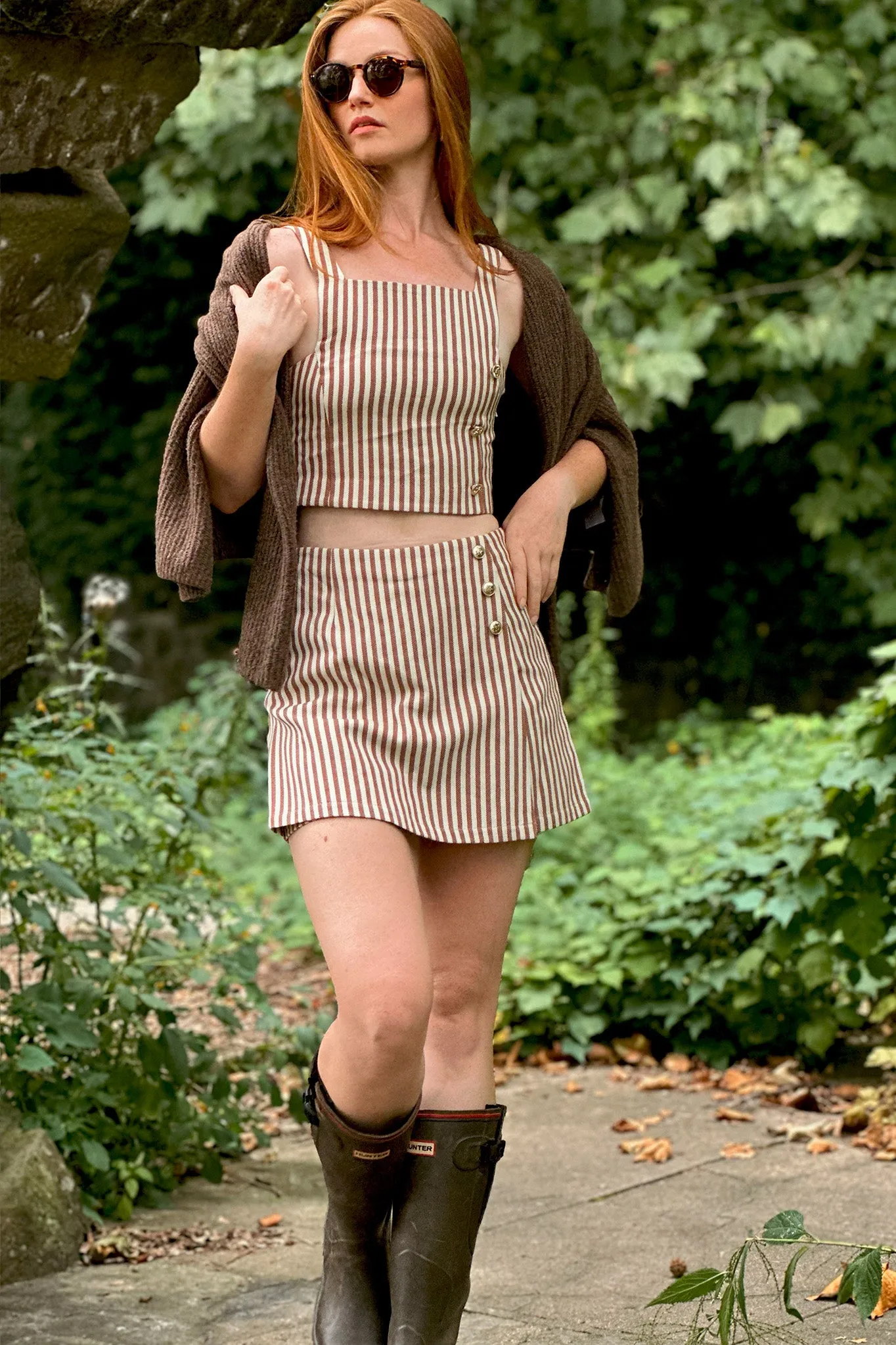 Evelyn Pinstripe Busatti Crop Top - Espresso