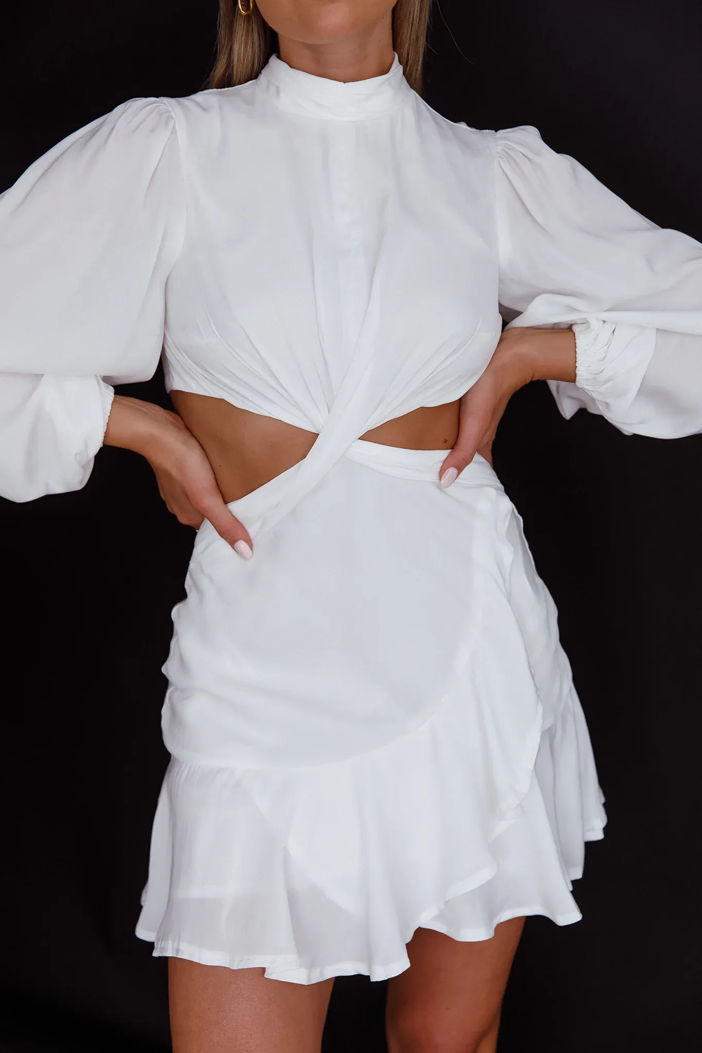 Feels Like Home Long Sleeve Cut-Out Dress White