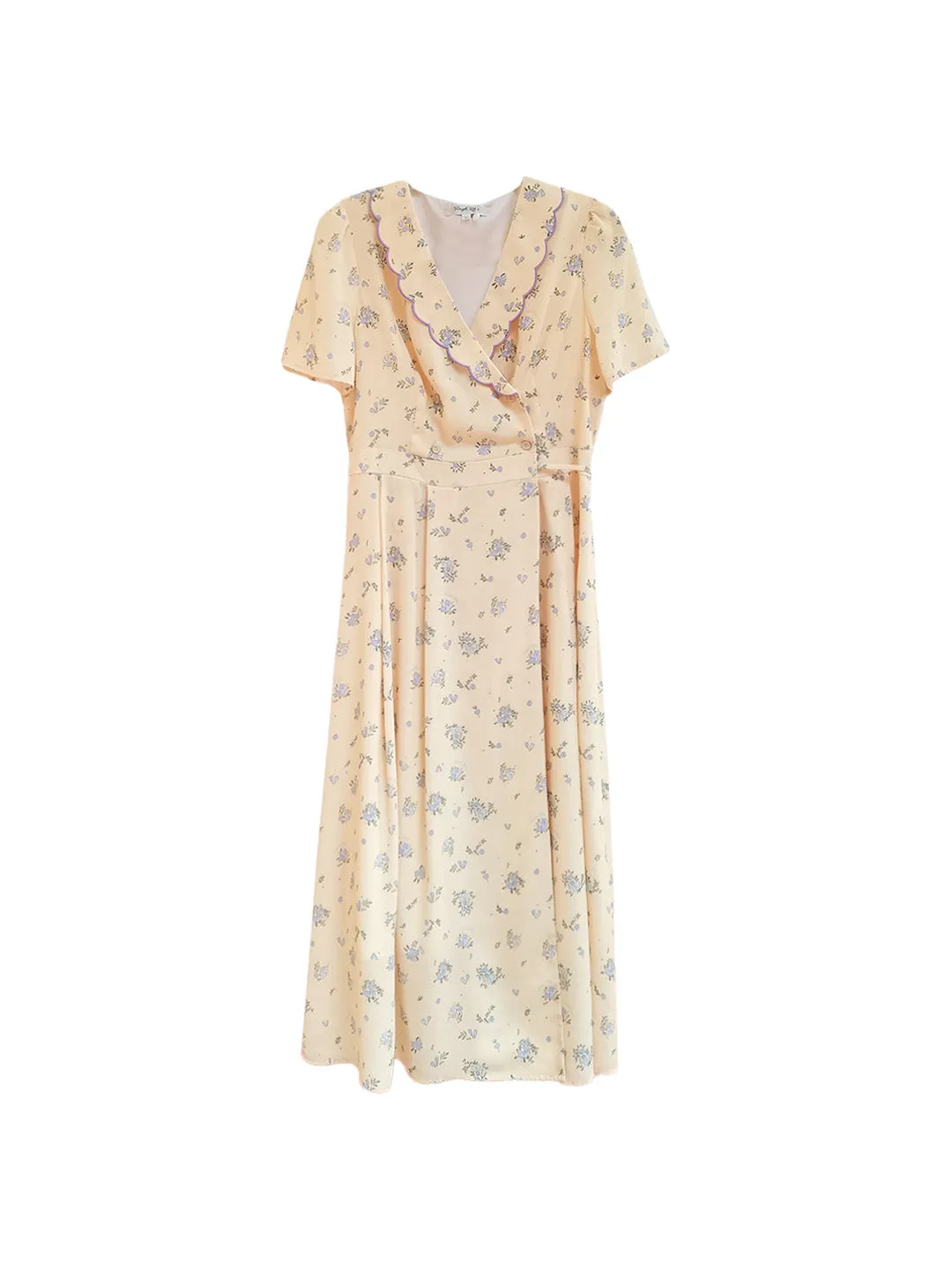 【Final Sale】Louisa Ruffle V-Neck Floral Waist Dress - Blue