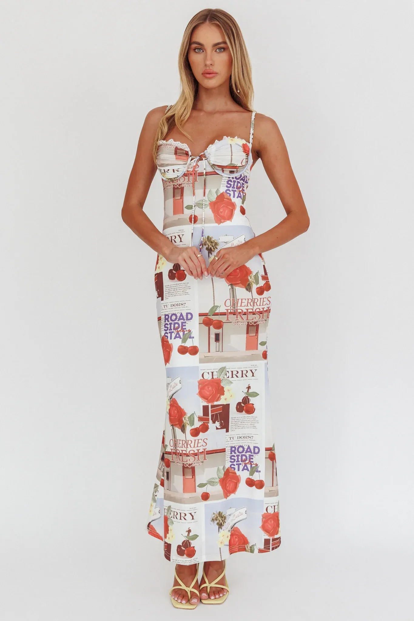 Fortune Bust Tie Maxi Dress Print Cherry