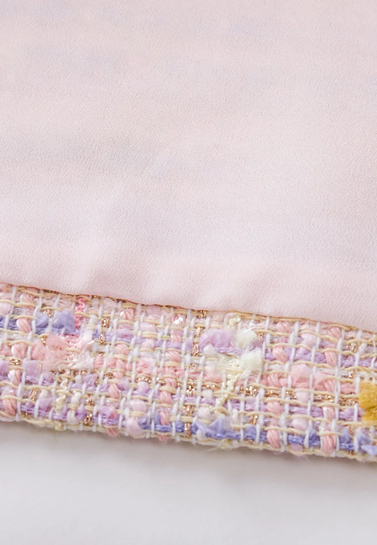 Frayed-detail V-neck Belted Dress