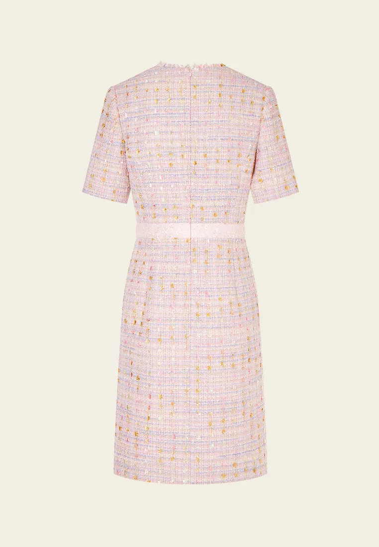Frayed-detail V-neck Belted Dress
