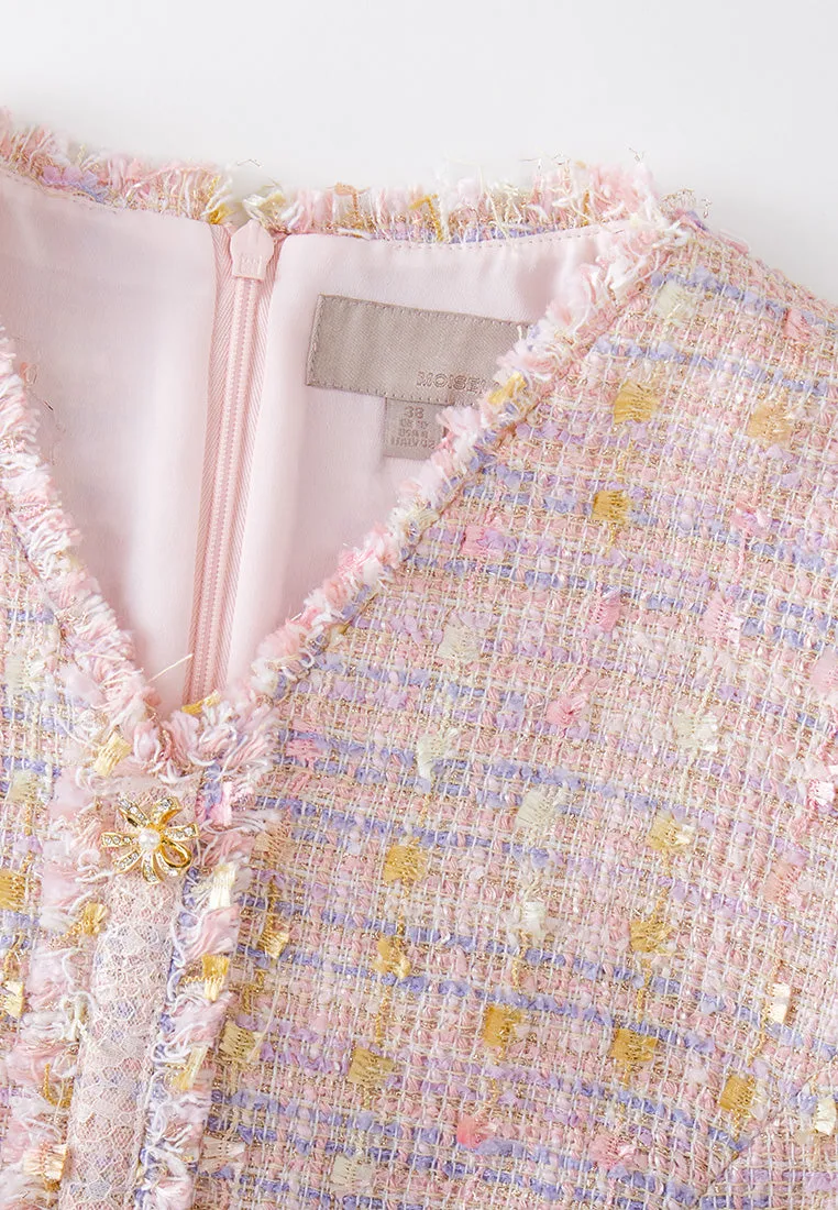 Frayed-detail V-neck Belted Dress